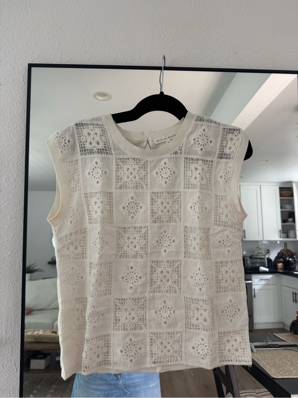 MELISSA NEPTON Ivory Crochet Square Lace Sleeveless Top